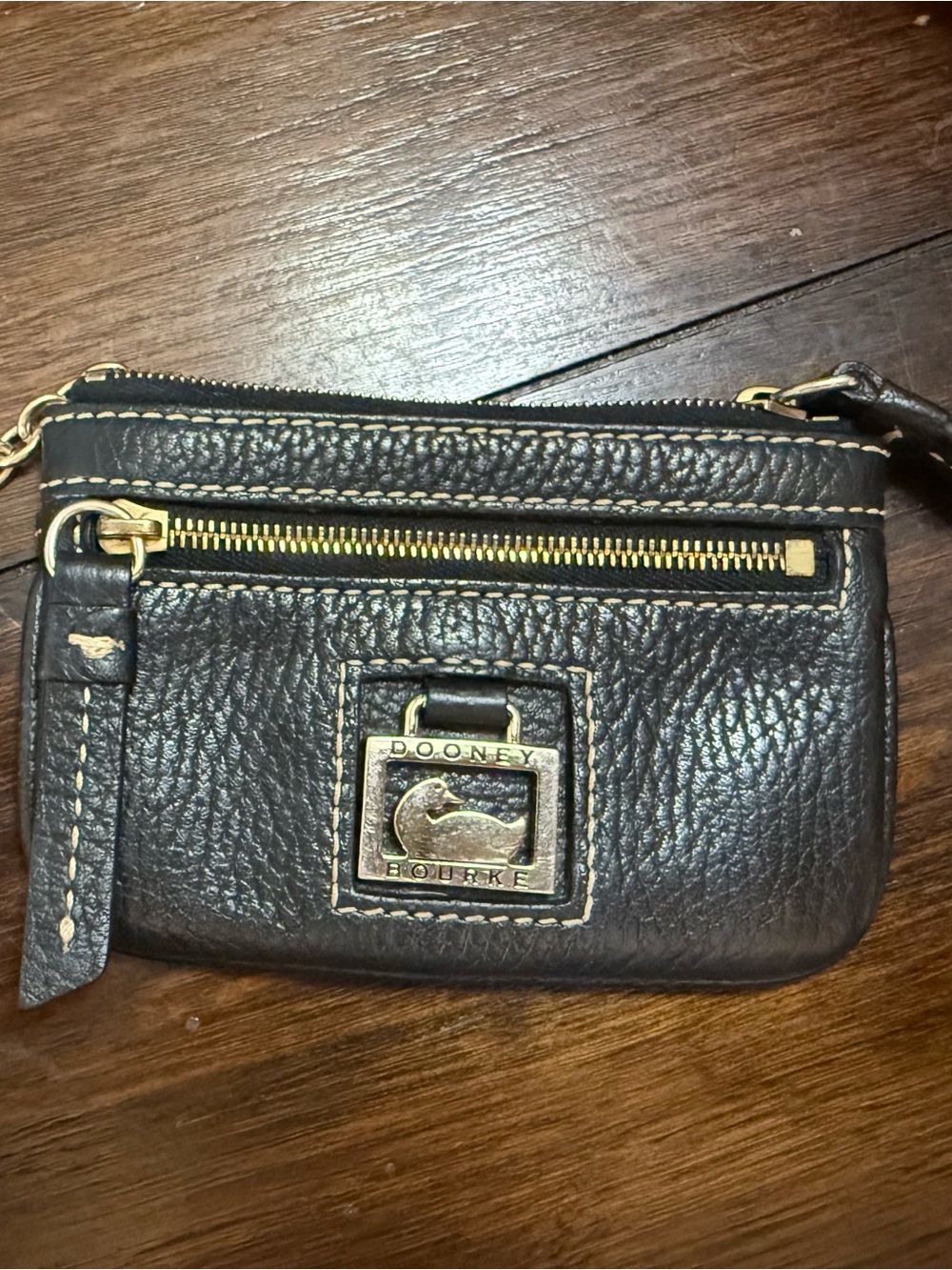 Dooney & Bourke Dark Brown Pebbled Leather Wristlet with Gold Hardware